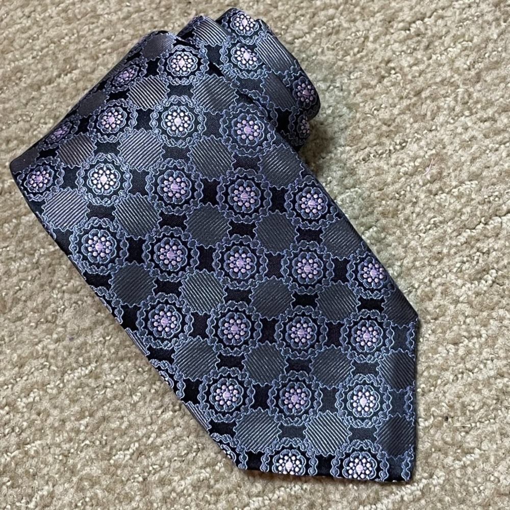 Robert Talbott Best of Class Nordstrom Tie Gray Blue Pink Geometric Silk USA 3.5